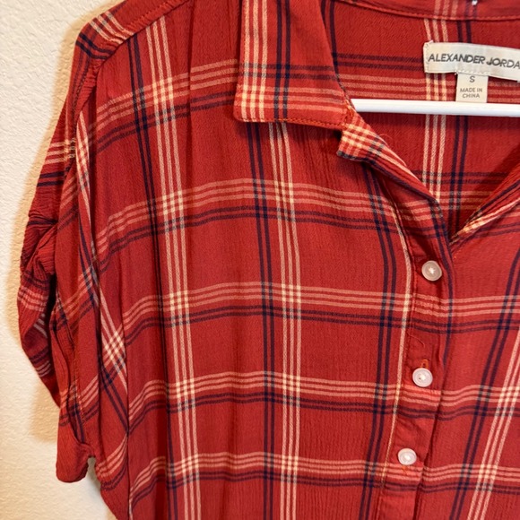 Alexander Jordan Womens Plaid Button Down Top Blouse Shirt‎ Short Sleeve - Picture 3 of 4